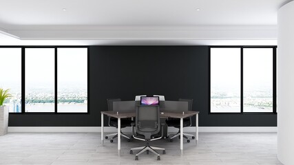 office workspace blank wall for mockup
