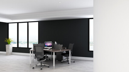 office workspace blank wall for mockup