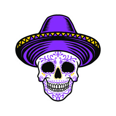 skull with hat day of dead vector illustration