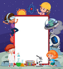 Naklejka premium Empty banner with kids in technology theme