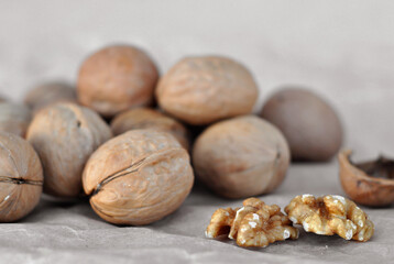 hazelnuts on a wooden table