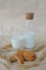 glass of milk and oatmeal cookies