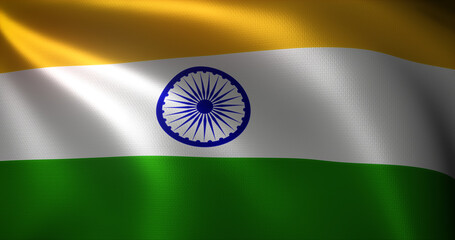 India Flag with waving folds, close up view, 3D rendering