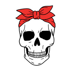Skull with Bandana. Halloween. Vector illustration. Isolated on white background.