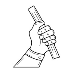 Hand holding stick with hand drawn outline vector illustration