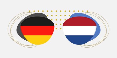 Germany and Netherlands flags. Dutch and German national symbols with abstract background and geometric shapes. Vector illustration.