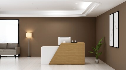 office front desk or receptionist room with wooden design interior