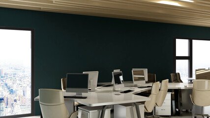 office workspace blank wall for mockup