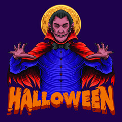 Halloween Scary Dracula King with moon