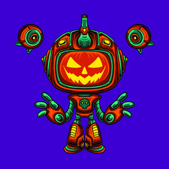 Mecha robot halloween pumpkin character