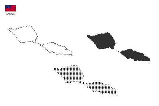 3 Versions Of Samoa Map City Vector By Thin Black Outline Simplicity Style, Black Dot Style And Dark Shadow Style. All In The White Background.