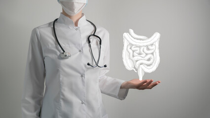Gastroenterologist doctor, intestine specialist. Aesthetic handdrawn highlighted illustration of...