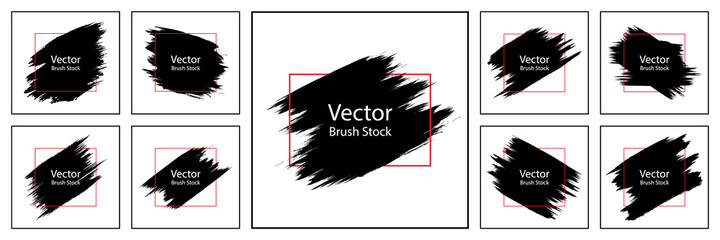 Vector brush strokes black backgrounds set. Artistic hand paint textures, splatters, paintbrush, artistic design elements.
