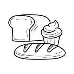 Simple bread and cookies, with hand drawn outline vector illustration