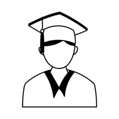 Graduate boy avatar, with hand drawn outline vector illustration