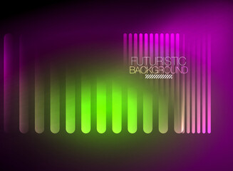 Bright neon color techno abstract background, shiny glowing neon lines in the dark background