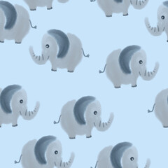 Seamless pattern with elephants. Design for a holiday. Print for wrapping paper. An illustration for printing. Children's composition. Texture for fabric and paper.