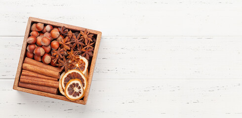 Various spices and ingredients for Christmas