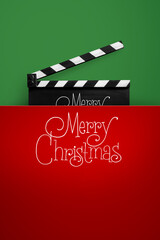 Fototapeta premium Merry Christmas, Handwriting on film slate. red and green background.