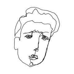 Human portrait line drawing. Sketch of an unattractive, plain looking abstract person. Digitally created illustration of a fictive person.