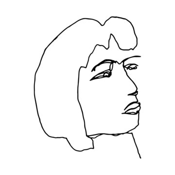 Human portrait line drawing. Sketch of an unattractive, plain looking abstract person. Digitally created illustration of a fictive person.