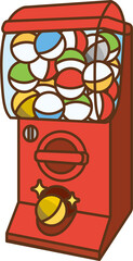 Red capsule toy machine viewed from an angle.