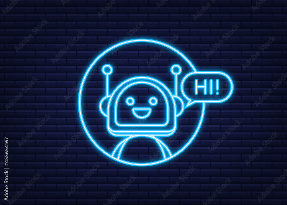 Canvas Prints Robot neon icon. Bot sign design. Chatbot symbol concept. Voice support service bot. Online support bot. Vector illustration.