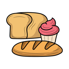 Simple bread and cookies, with hand drawn outline vector illustration