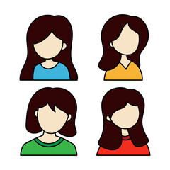 Simple Girl kids avatar, with hand drawn outline vector illustration