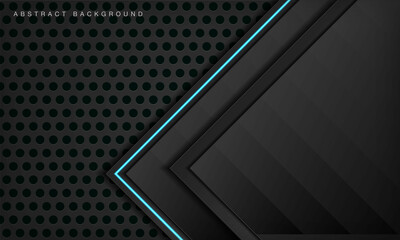 Abstract metallic black frame layout modern technology design template. Overlap dimension layers 3D effect with blue light neon line decoration.