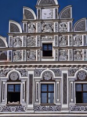 Beautiful facade of house on Square in Telč. Czech Republic