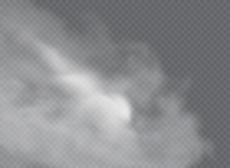 Fog or smoke isolated transparent special effect. White vector cloudiness, mist or smog background.
