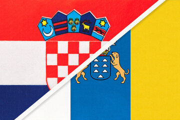Fototapeta na wymiar Croatia and Canary Islands, symbol of country. Croatian vs Canaries national flags