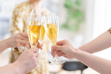 パーティーで乾杯をする若い男女