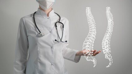Surgeon doctor, spine specialist. Aesthetic handdrawn highlighted illustration of human spine....