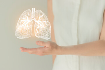 Woman in white clothes, handrawn human lungs, healthcare service concept stock photo