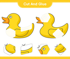 Cut and glue, cut parts of Rubber Duck and glue them. Educational children game, printable worksheet, vector illustration