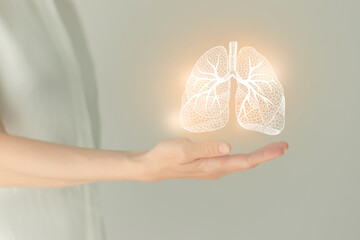 Woman in white clothes, handrawn human lungs, healthcare service concept stock photo