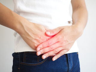 Appendicitis in asian women and she touches abdominal pain on the right side and position near the...