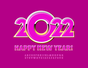 Vector glamour Greeting Card Merry Christmas 2022! Chic Pink and Gold Font. Stylish Alphabet Letters and Numbers set