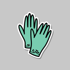 Naklejka na ściany i meble medical gloves doodle sticker icon, vector color line illustration