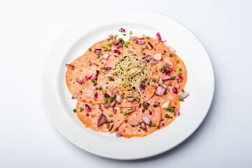 Salami gothaj with vinegar with onion and pepper