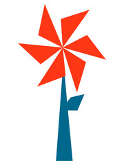 Paper flower. Decorative cartoon plant. Cubism style. Design element. Abstract vector illustration Isolated on white background