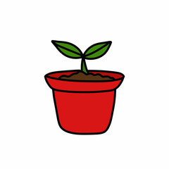 plant in the pot doodle icon, vector color line illustration