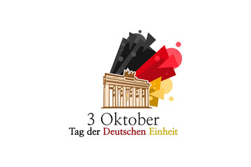 Translation: October 3, German Unity Day, vector illustration with national landmark. Suitable for greeting card, poster and banner © Yuniar20