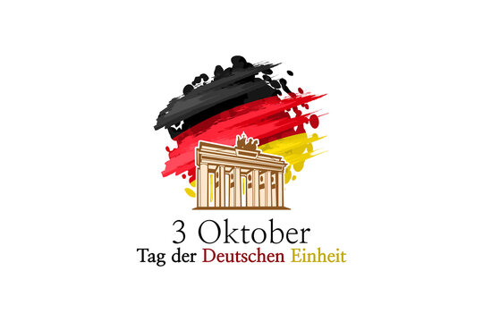 Translation: October 3, German Unity Day, vector illustration with national landmark. Suitable for greeting card, poster and banner