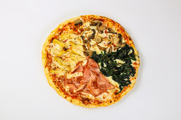 Pizza mix with sausages, mushrooms and pineapple