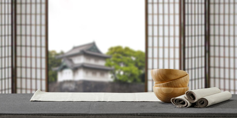 Table background of free space for your decoration and Japan window background. 