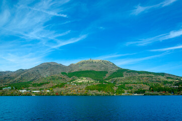 Lake Ashi and mt. Hakone in Hakone town, Japan.
