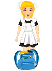 Girl teenager in school form with briefcase